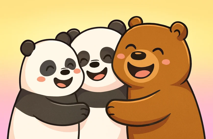 A group of adorable teddy bears sitting together, each with a name tag showing funny and creative bear nicknames. Perfect visual for an article about teddy bear names, stuffed animal names, and best bear nicknames.