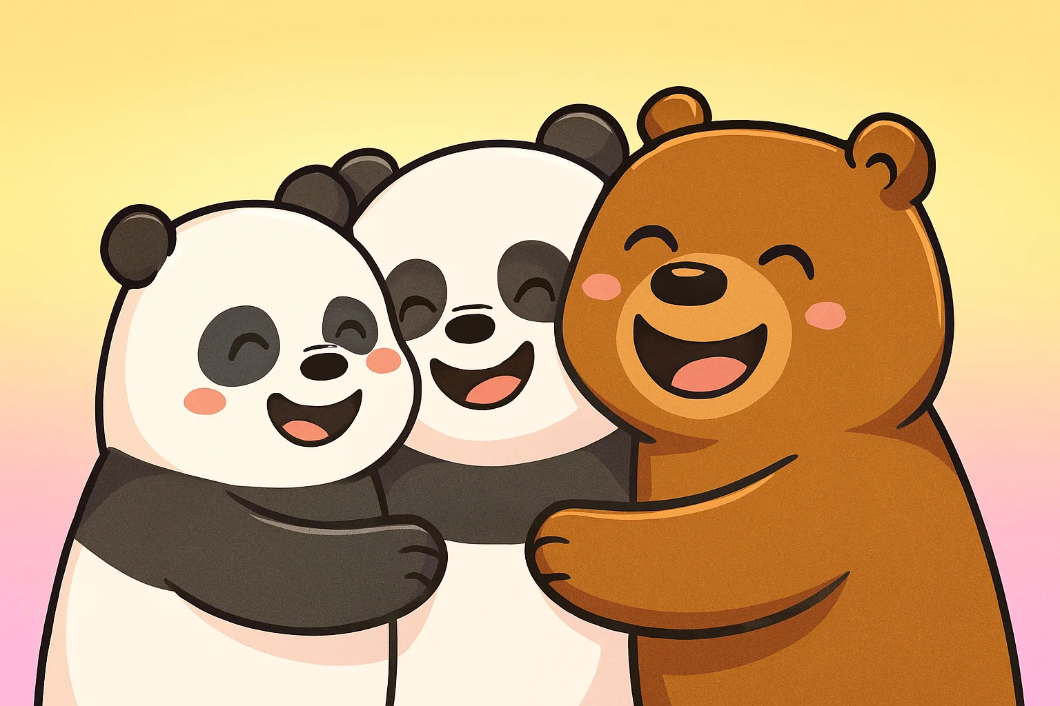 A group of adorable teddy bears sitting together, each with a name tag showing funny and creative bear nicknames. Perfect visual for an article about teddy bear names, stuffed animal names, and best bear nicknames.