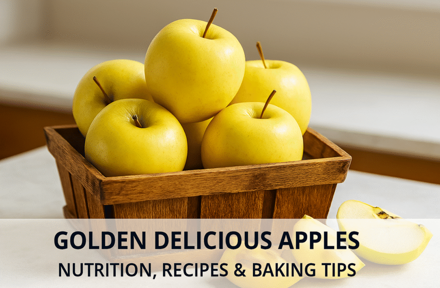 Fresh Golden Delicious apples in a basket with bright yellow-green skin and natural light background.