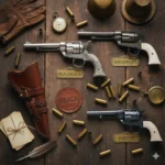 Collection of vintage and modern firearms with engraved nicknames and tags, representing creative and historical names for guns.