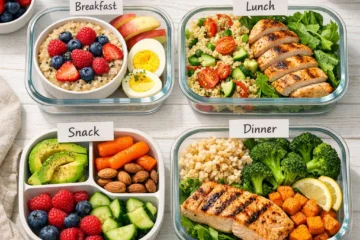 Healthy 1200 calorie meal plan with balanced meals for weight loss including breakfast lunch snack and dinner.