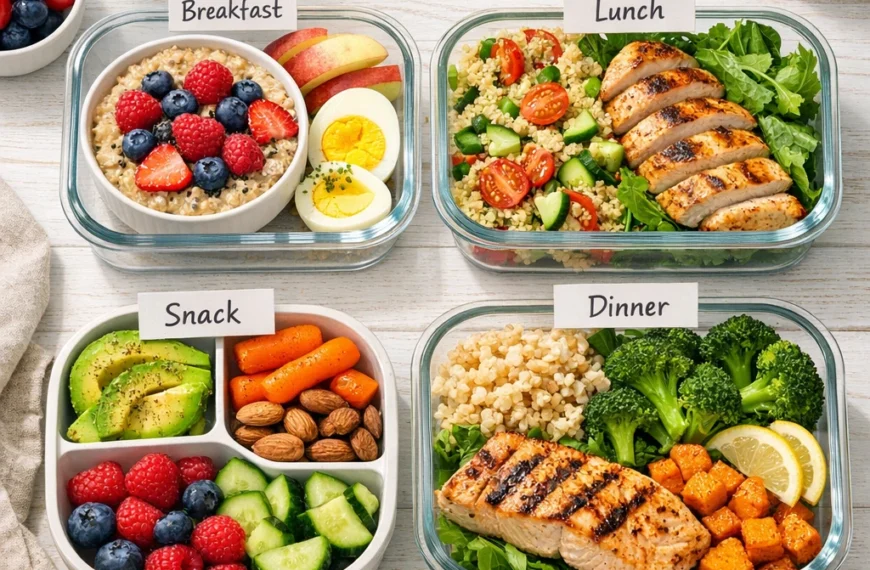 Healthy 1200 calorie meal plan with balanced meals for weight loss including breakfast lunch snack and dinner.