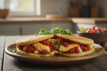 Hands pressing masa dough into thick, small discs for a homemade breakfast gorditas recipe