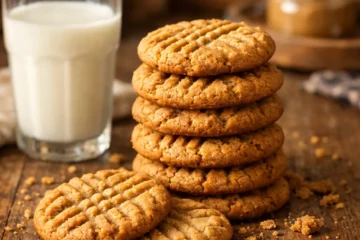 peanut butter cookies with a glass of milk
