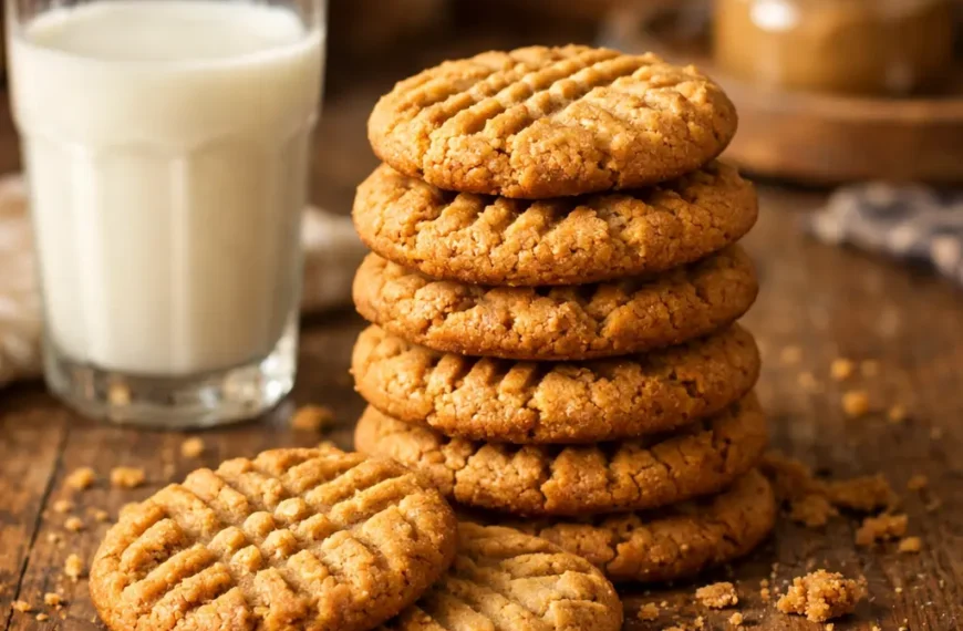 peanut butter cookies with a glass of milk