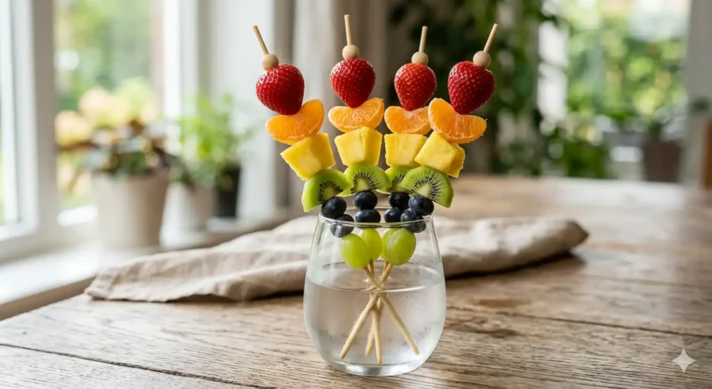 cute fruit kabob ideas rainbow fruit skewers with strawberries grapes melon and pineapple