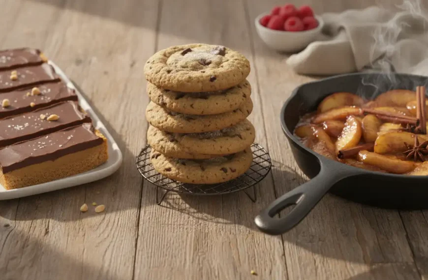Three homemade dessert ideas: no-bake bars, cookies, and skillet apples