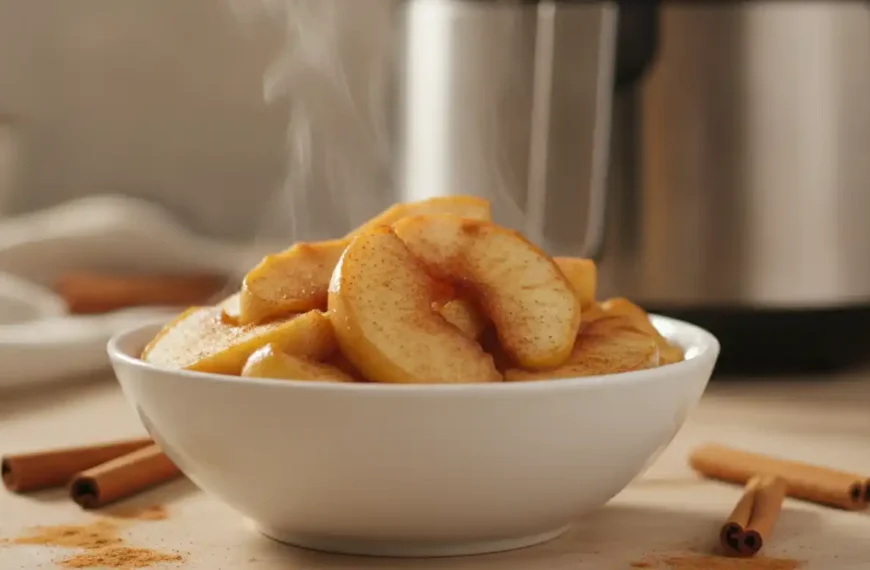 Air fryer cinnamon apples fresh out of the basket