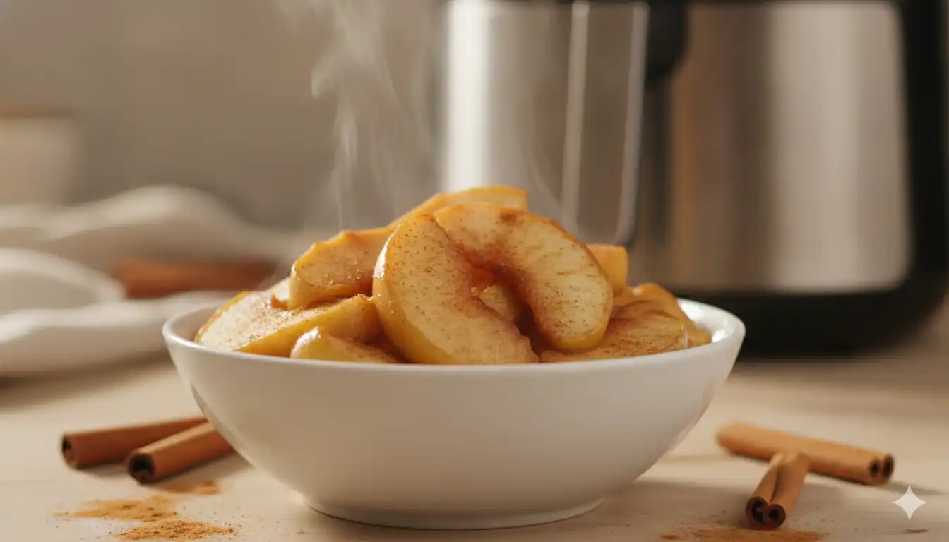 Air fryer cinnamon apples fresh out of the basket