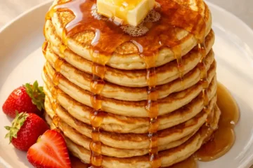 homemade pancake recipe fluffy golden stack with butter and maple syrup