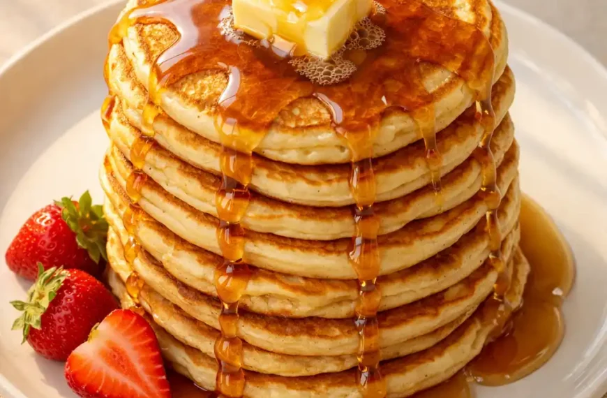 homemade pancake recipe fluffy golden stack with butter and maple syrup